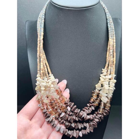 Multi-string Beaded 3 Gemstone Necklace - Picture 3 of 6